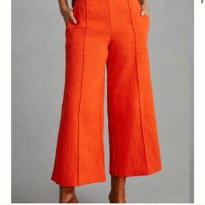 Maeve by Anthropologie Orange Pintucked Wide Leg Cropped Pants Size 8